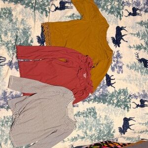 okie dokie Gray & White Striped Long Sleeve Tee